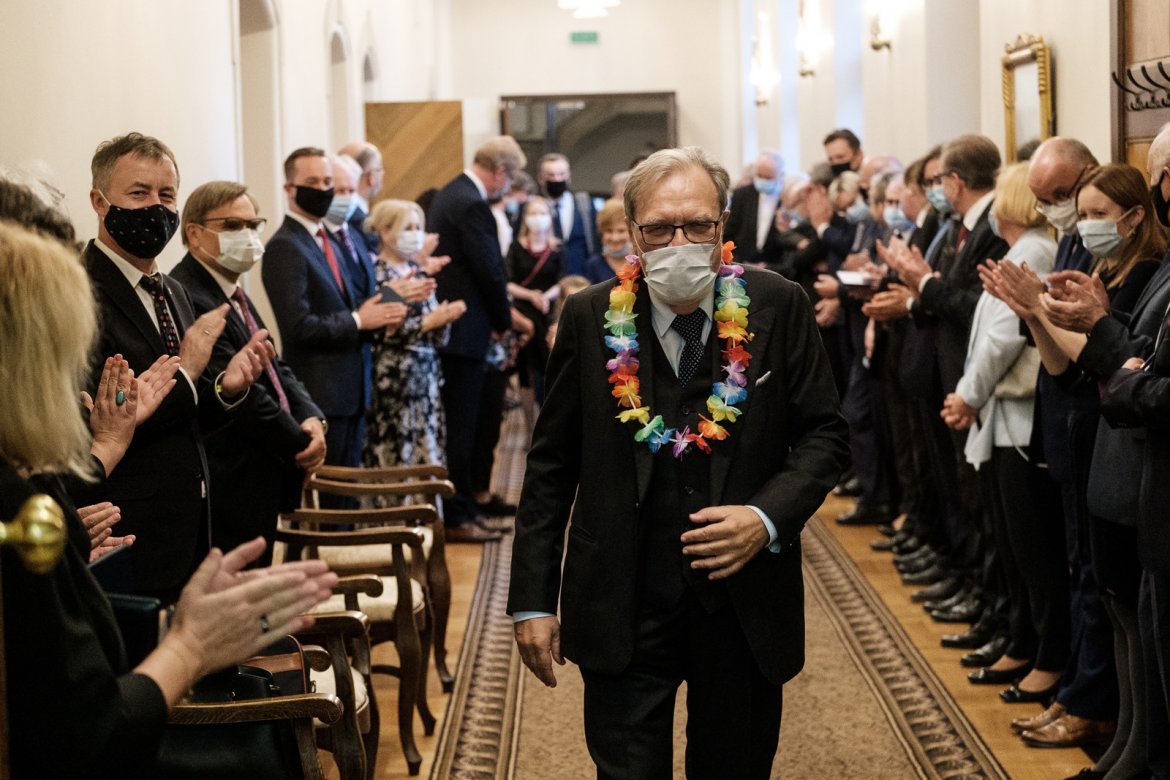 Prof. Andrzej Lesicki w trakcie uroczystości w ostatnim dniu pełnienia urzędu