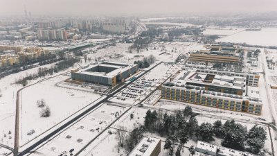 Kampus Morasko - zimowy widok z lotu ptaka. Fot. Adrian Wykrota