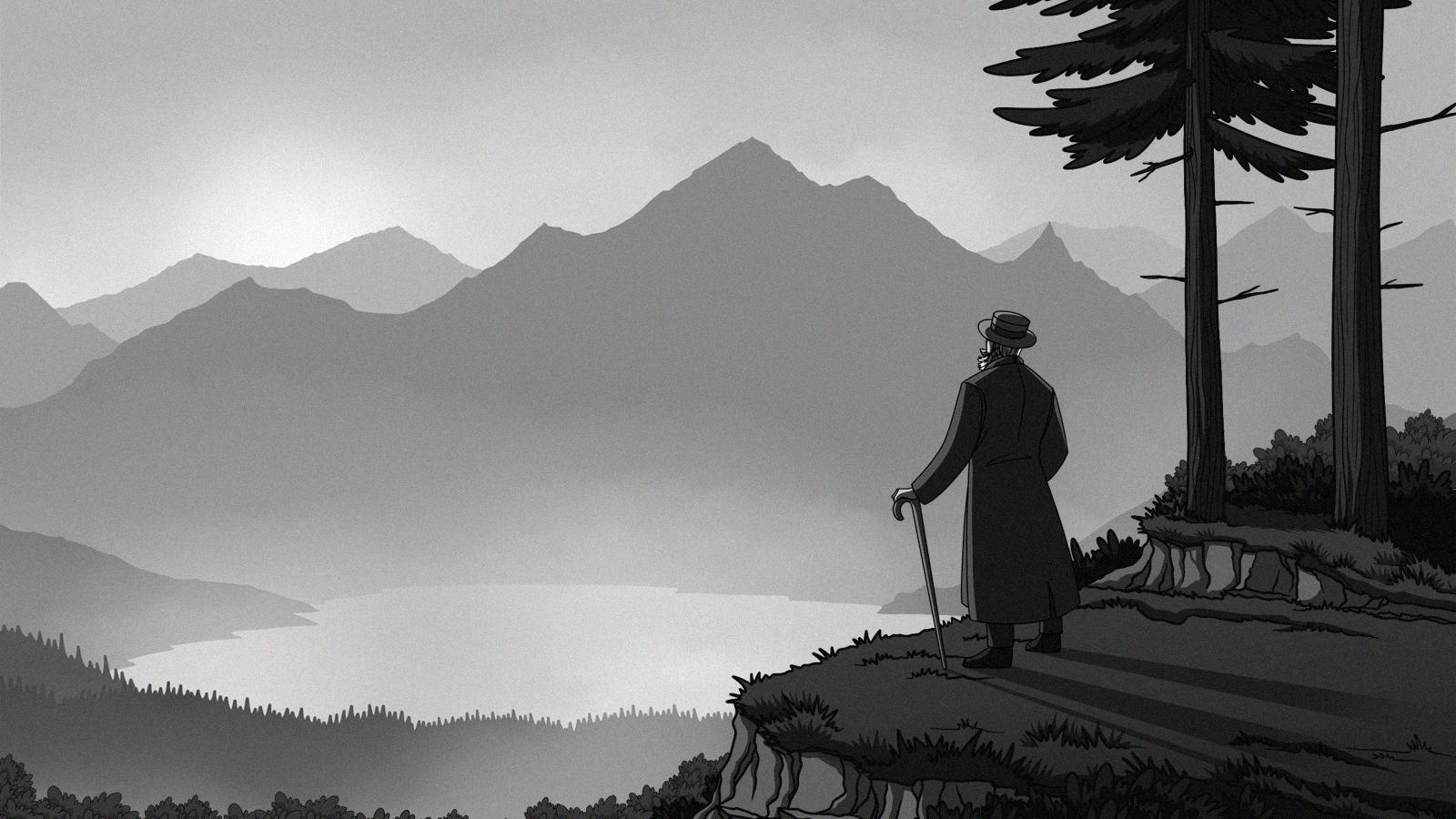 Część intra wprowadzającego do gry - Władysław hrabia Zamoyski podczas spaceru w Tatrach autor: Aleksandra Nowak 