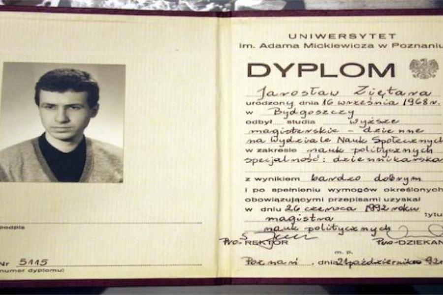 Dyplom Jarosława Ziętary