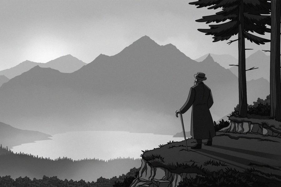 Część intra wprowadzającego do gry - Władysław hrabia Zamoyski podczas spaceru w Tatrach autor: Aleksandra Nowak